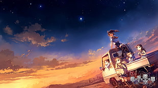 five anime character riding a truck HD wallpaper