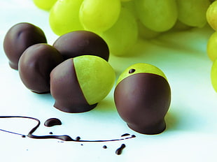 oval brown-and-green chocolates
