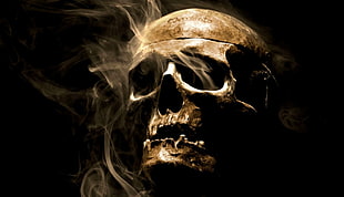 human skull wallpaper, smoke, skull, artificial lights