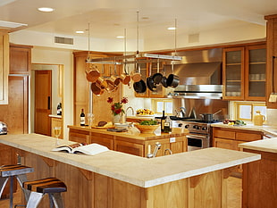 white and brown modular kitchen HD wallpaper
