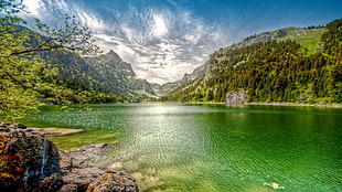 calm body of water, nature, landscape, lake, mountains