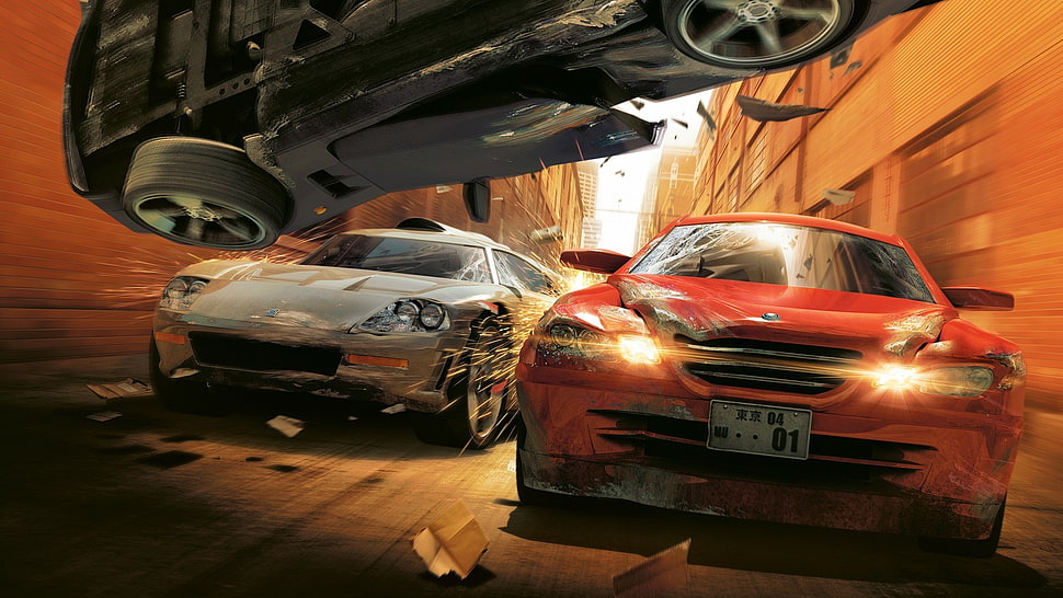 red and silver cars painting, Burnout (video game), Burnout Revenge, video games HD wallpaper