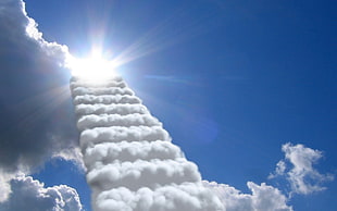 white cumulus clouds, Sun, sky, clouds, staircase