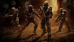 four person wearing suits digital wallpaper, Halo, Halo 5, Osiris Squad