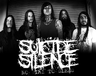 grayscale photo of Suicide Silence band