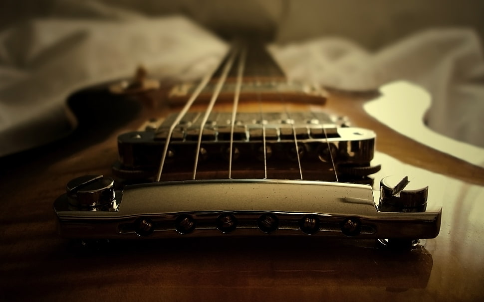 brown acoustic guitar HD wallpaper