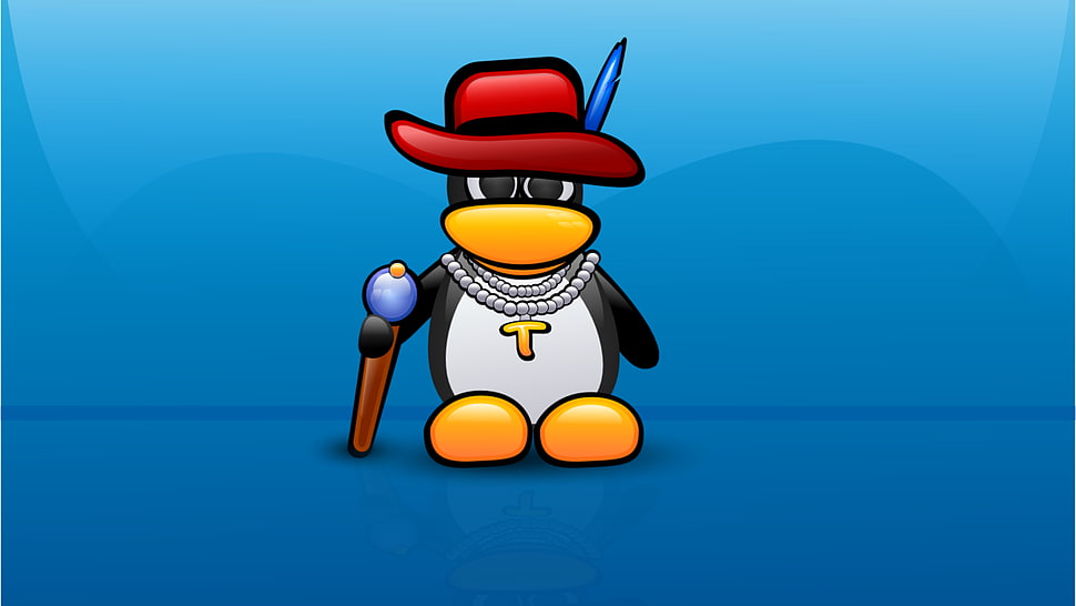 penguin wearing red top hat, necklace and walking cane illustration, Linux, lines, Debian, Bulgaria HD wallpaper