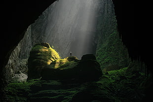 green land formation, nature, landscape, cave, sun rays
