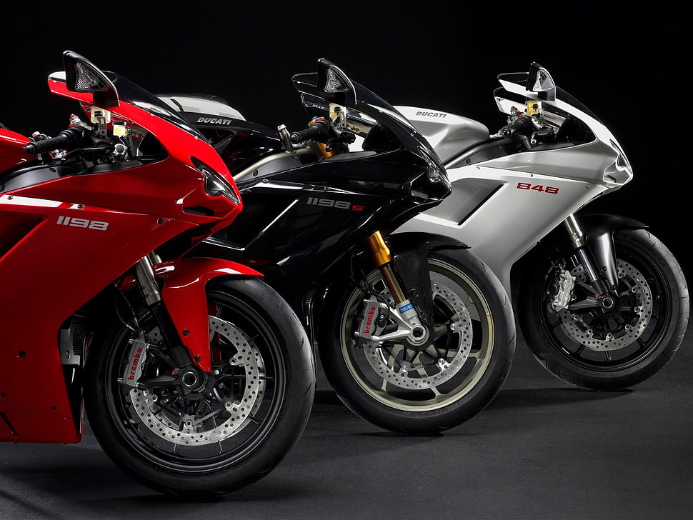 black, red, and silver KTM 1190 sports bikes, motorcycle, Ducati, Ducati 1198, Ducati 848 HD wallpaper