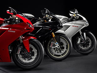 black, red, and silver KTM 1190 sports bikes, motorcycle, Ducati, Ducati 1198, Ducati 848