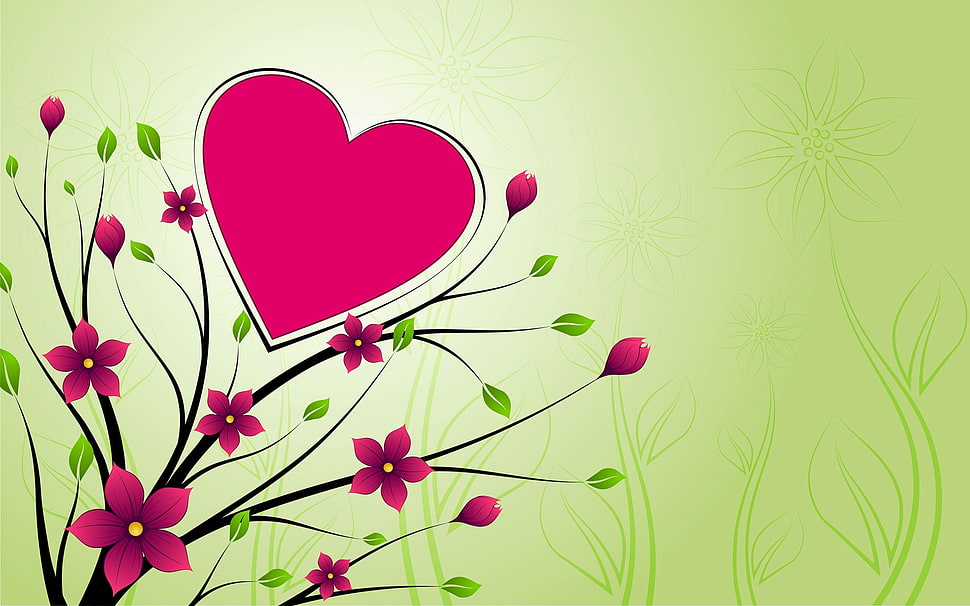 red tree blossoms with hert illustration HD wallpaper