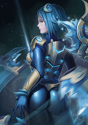 blue haired female anime character, ass, bodysuit, Irelia, League of Legends