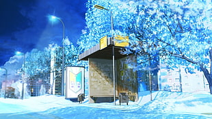 gray lamp posts, ArseniXC, Everlasting Summer, street light, bus stations HD wallpaper