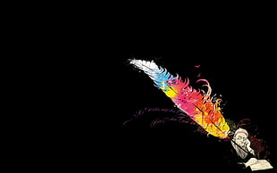 red, yellow, and blue feather graphic HD wallpaper