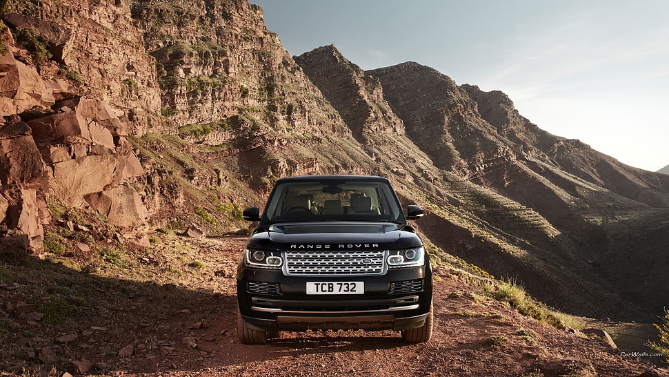 black Range Rover, Range Rover, mountains, black cars, car HD wallpaper