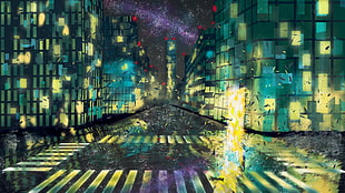 multicolored wallpaper, science fiction, artwork, cityscape