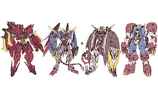 four Gundam robot drawinggs, mech, digital art, Mobile Suit Gundam Wing