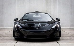 black luxury car, Sports car, Front view, Supercar