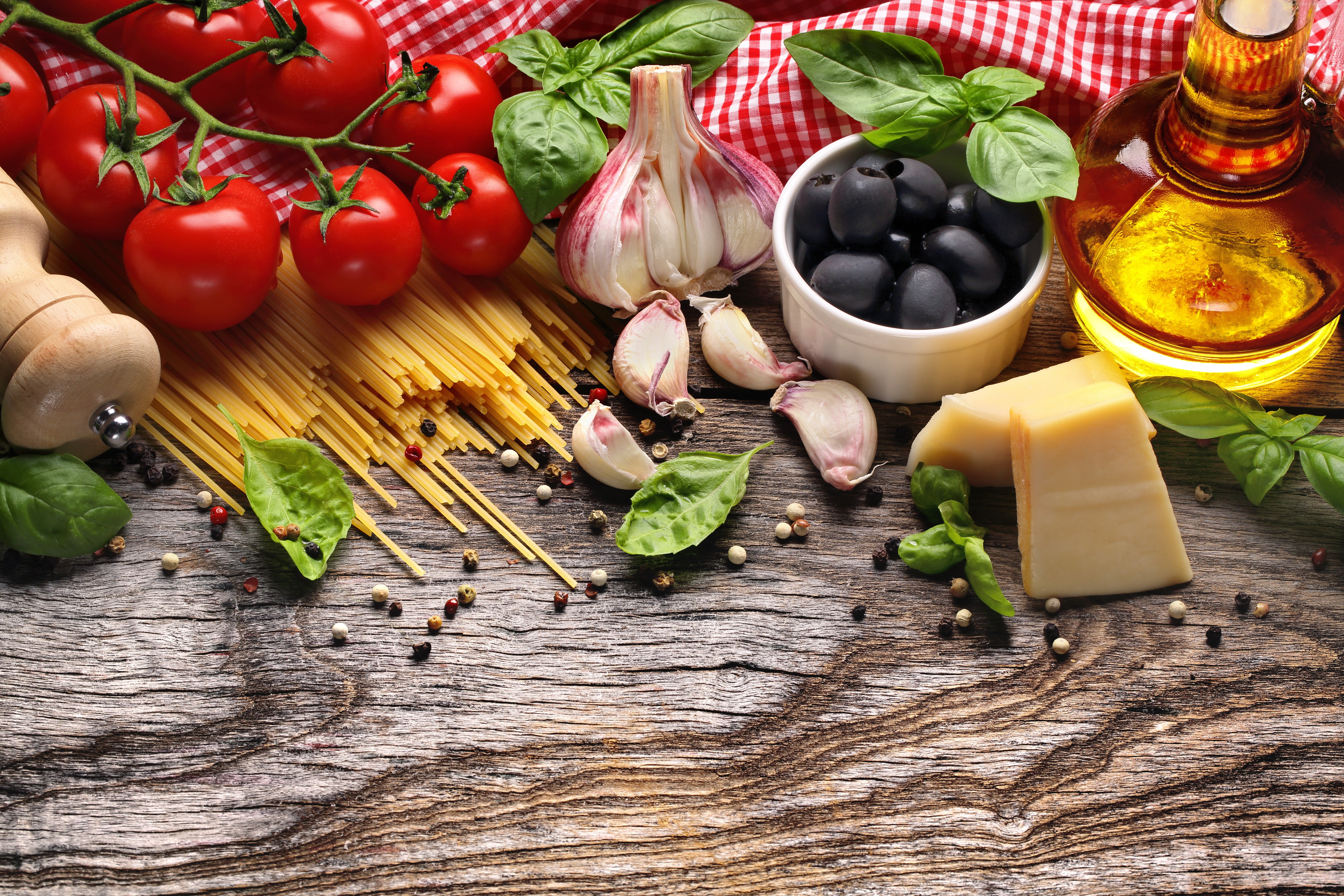 vegetables with pasta on brown surface