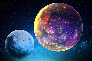 two purple and blue planets wallpaper, space, planet, stars