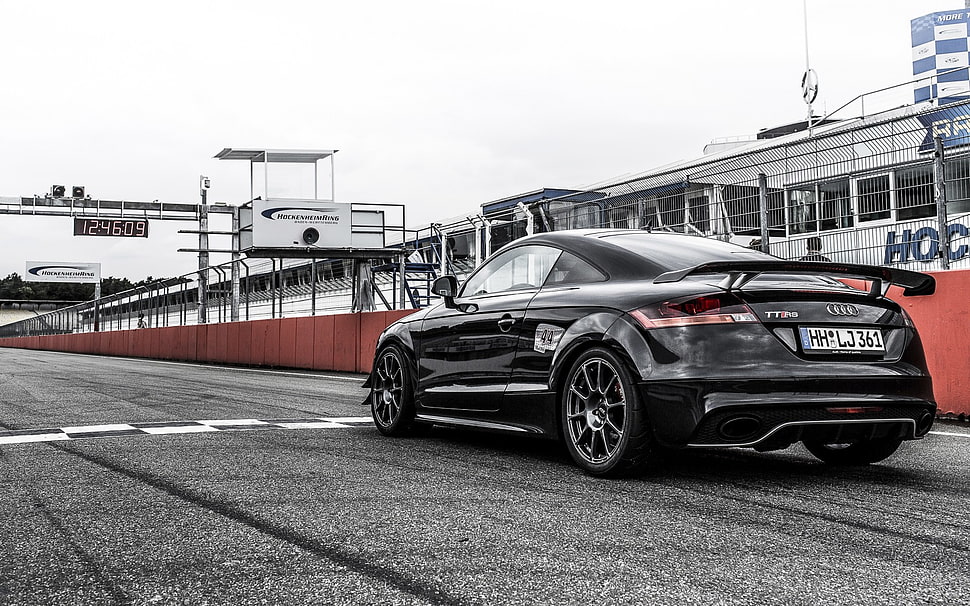 gray Audi TT on roadway at daytime HD wallpaper