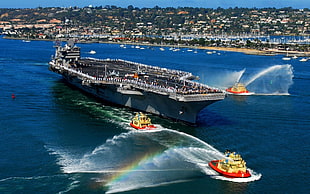 gray and black aircraft carrier ship, ship, aircraft carrier HD wallpaper