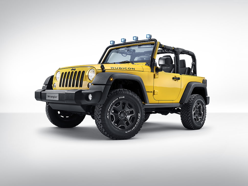 yellow Jeep Wrangler with floodlight HD wallpaper