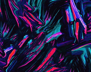 black, pink, purple, and green abstract painting