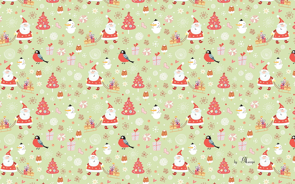 white, green, and red floral textile, Christmas, New Year HD wallpaper