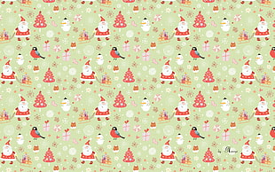 white, green, and red floral textile, Christmas, New Year