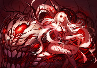 female game character illustration, Devil, Monster (anime), red