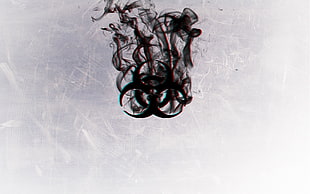 black biohazard logo, biohazard, white, 3D, smoke