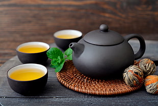 black ceramic tea pot, tea