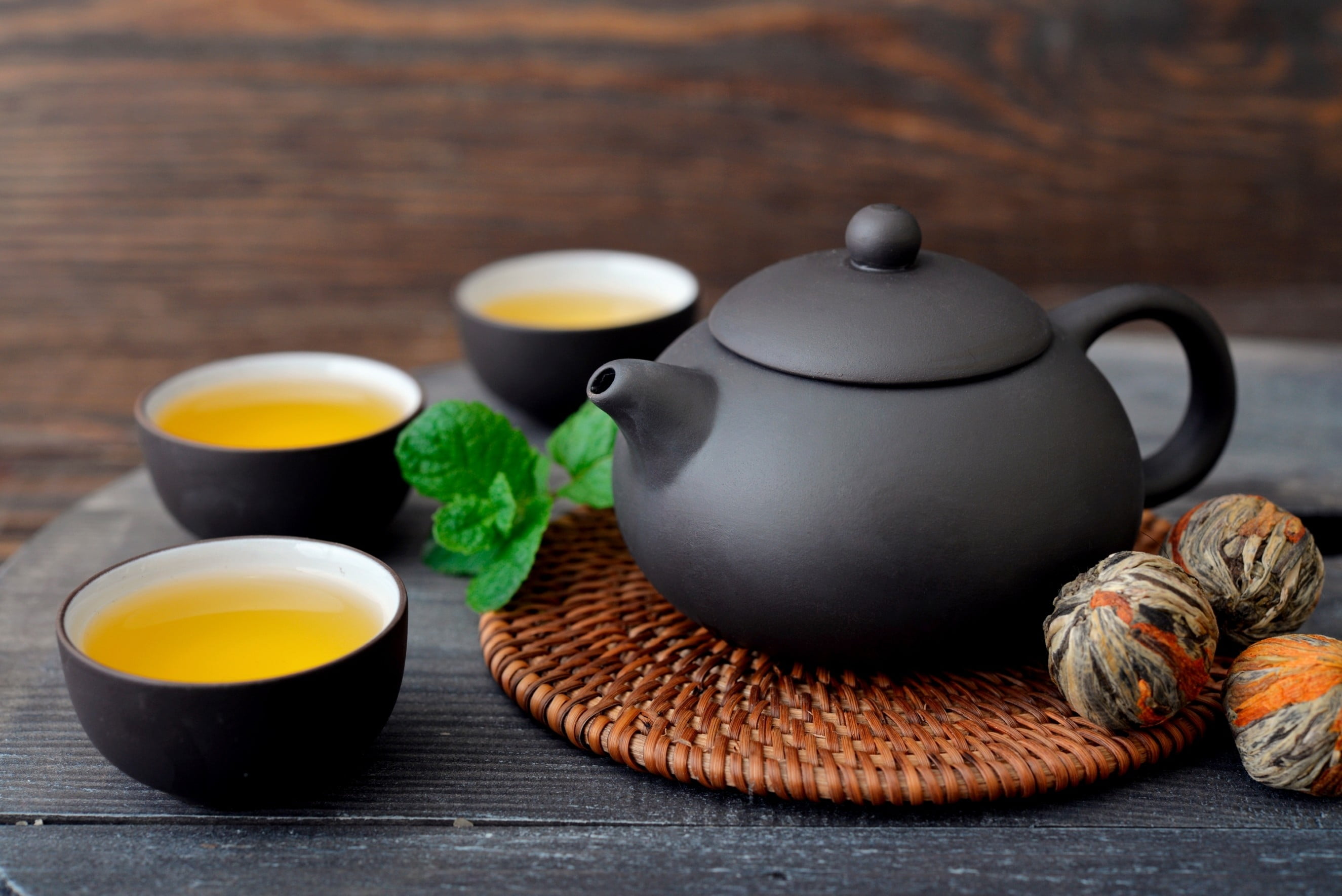black ceramic tea pot, tea