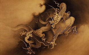 brown dragon digital painting HD wallpaper