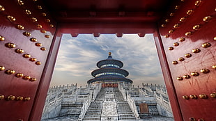 brown wooden framed glass top table, Beijing, Temple of Heaven, nature, landscape HD wallpaper