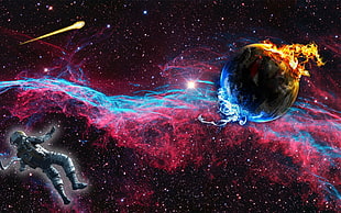 astronaut floating near planet digital wallpaper, space