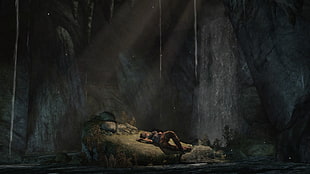 person lying on ground painting, Tomb Raider