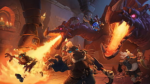 dragon breathing fire wallpaper, Hearthstone, Warcraft, artwork, digital art HD wallpaper