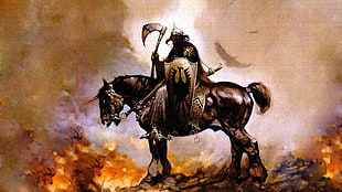 knight riding horse painting, Death Dealer, comics, Frank Frazetta, painting