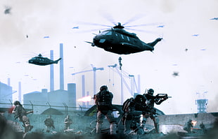 soldiers under two helicopters digital wallpaper, video games, BlackLight: Retribution 