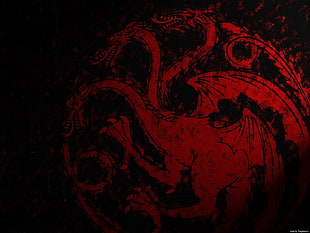 red 3-head dragon painting, Game of Thrones, House Targaryen, sigils, TV