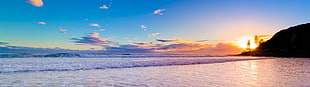 brown and white wooden boat, multiple display, beach, sunset