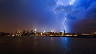skyscrapers wallpaper, lightning, nature, New York City, building