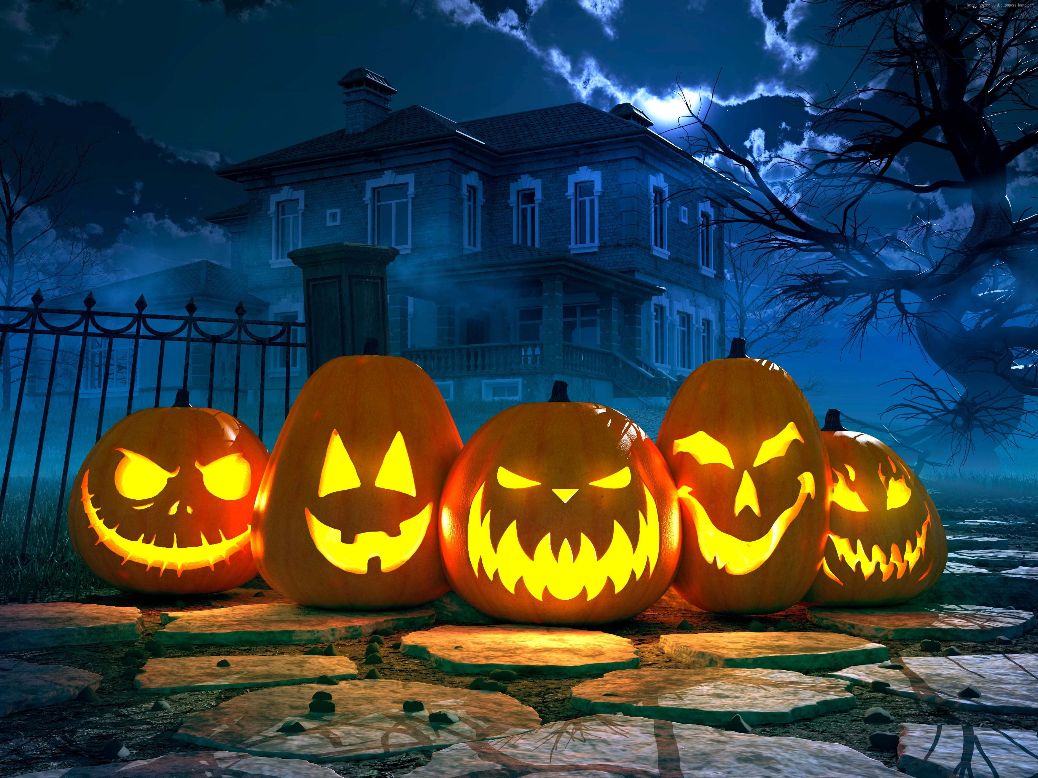 Five Jack o Lanterns illustration HD wallpaper | Wallpaper Flare