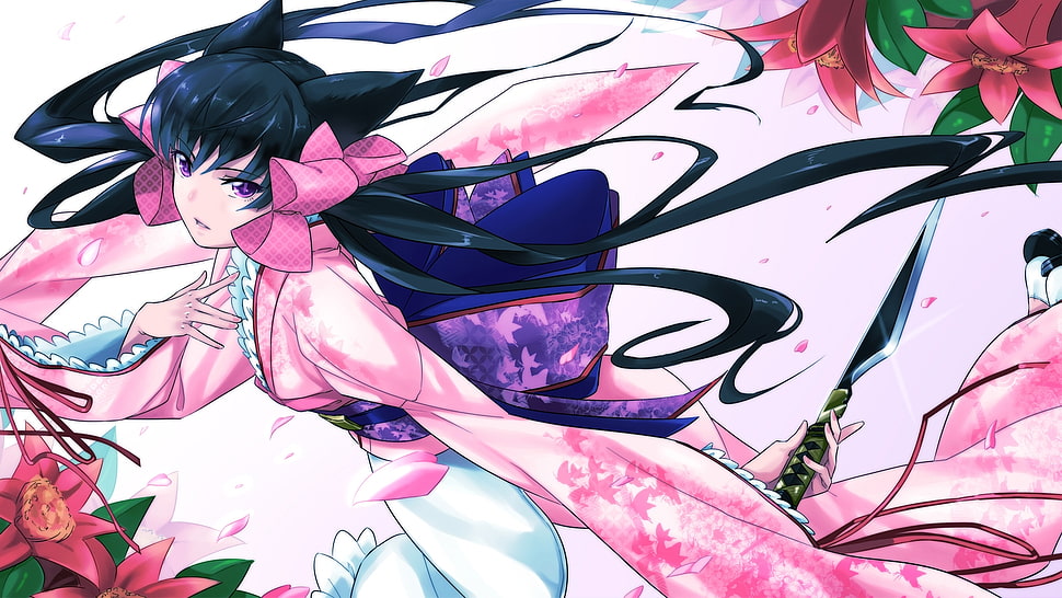 black haired female anime character HD wallpaper