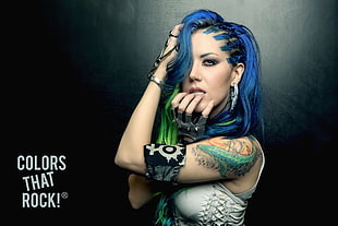 women, blue hair, tattoo, Alissa White-Gluz