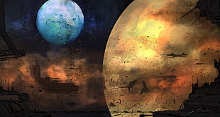 full moon, artwork, space art, space, planet HD wallpaper