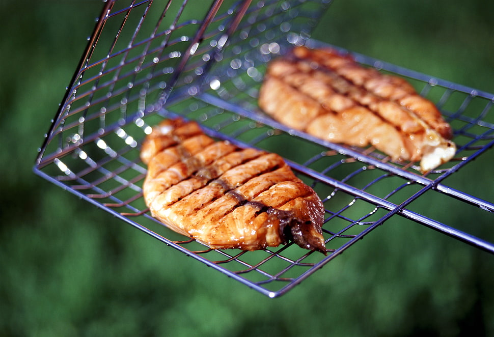 grilled meat on grilling screen HD wallpaper