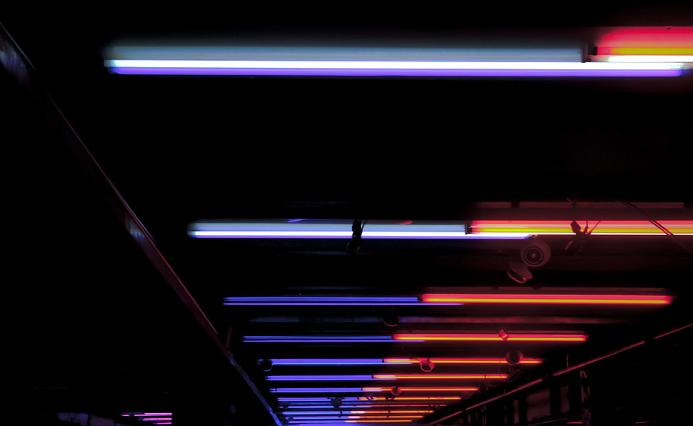 red and blue LED lights HD wallpaper